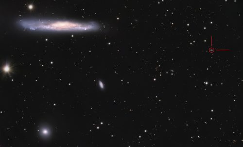 NGC 3079 (Galaxie) a Q0957+561 (The Twin Quasar - gravitačním čočkováním zdvojený obraz kvasaru) / Kryštof Macek / 12.01.2026 / LRGB 